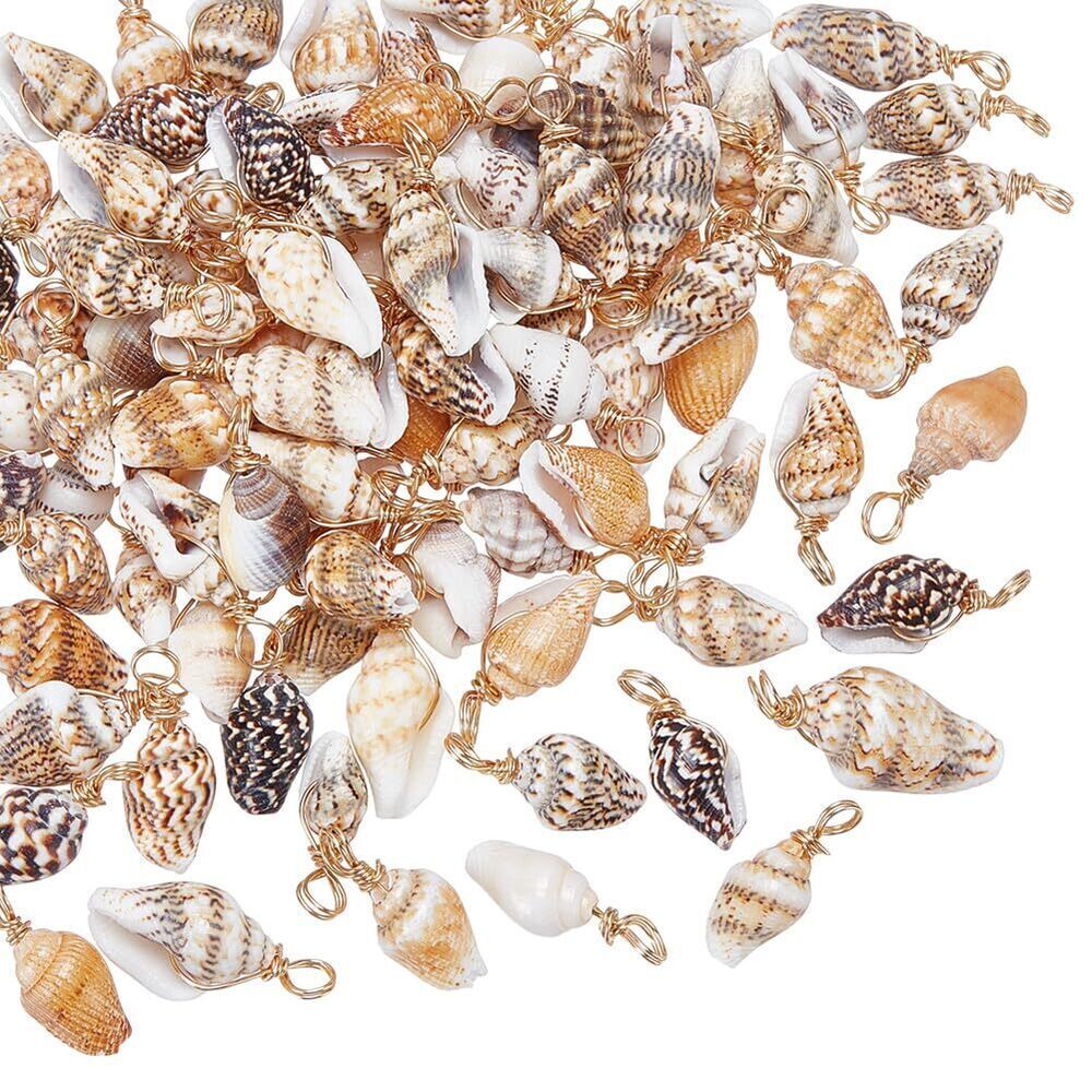 8779 100Pcs Spiral Shell Charms Natural Cowrie SeaShells Pendant Conch